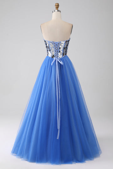 A-Line Sweetheart Mirror Abito da ballo blu reale